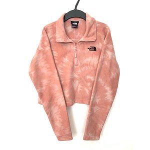 The North Face fleece crop top med pink white tye dye